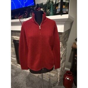 L Pure Cashmere 100% cashmere red full zip mock neck cardigan sweater Large